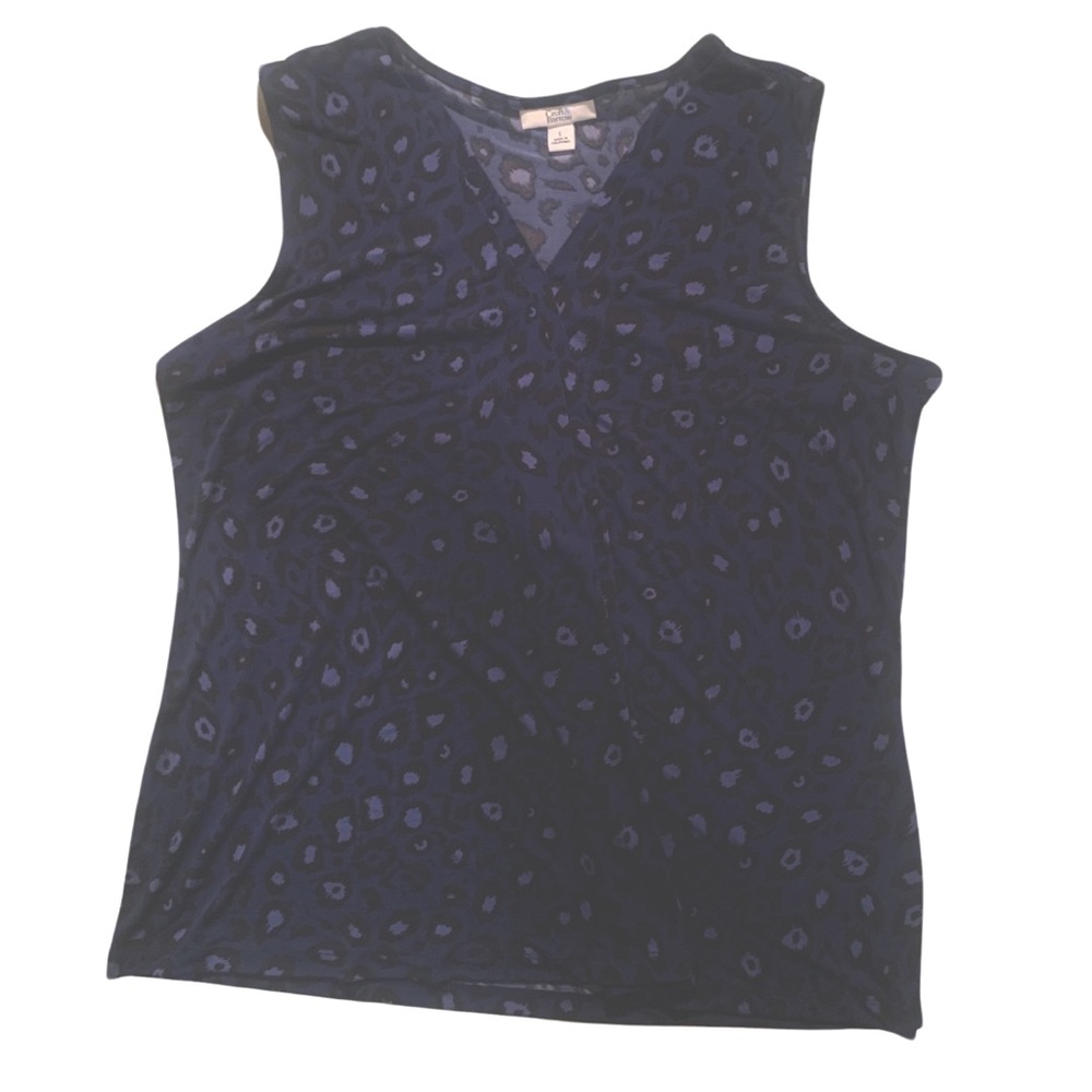 Croft & Barrow Dark Blue Leopard Print V Neck Tank Top L